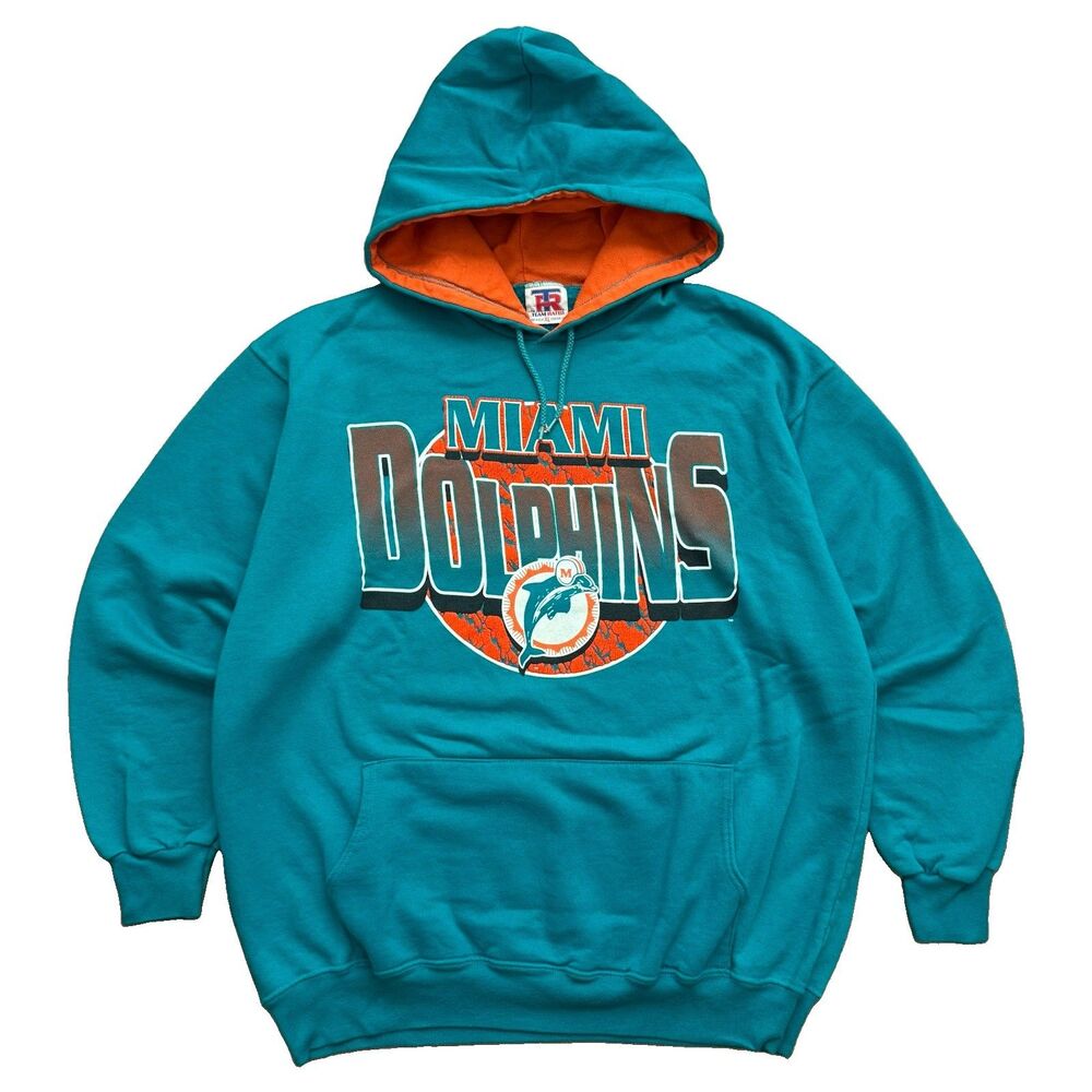 VTG 90s Miami Dolphins Hoodie Men's Size XL Team Rated USA Made Teal Orange